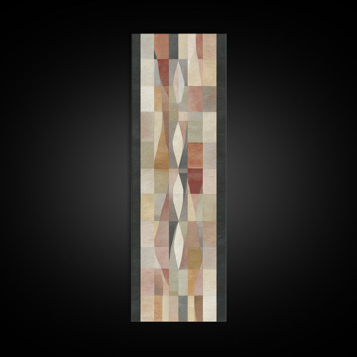 Quilt Pattern Folk Art Composition Framed Canvas Print, Bed and Breakfast Art, Bedroom Wall Art, Living Room Decor, Fine Art, BAB-1x3-47