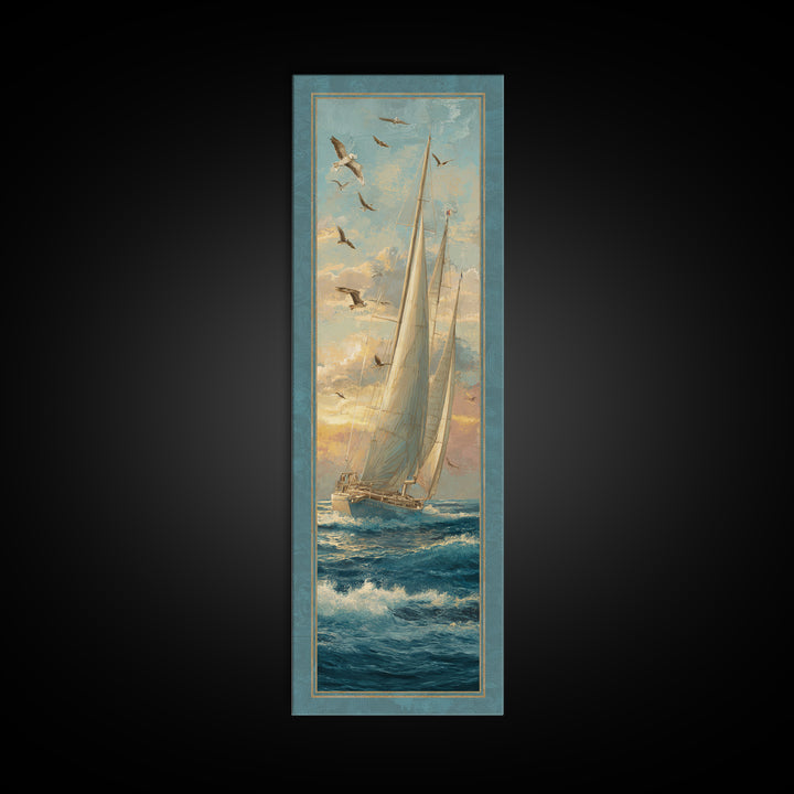 Coastal Inn Sailboat at Sunrise Canvas Print, Bed and Breakfast Art, Fine Art Print, Living Room Decor, Fine Art, BAB-1x3-5