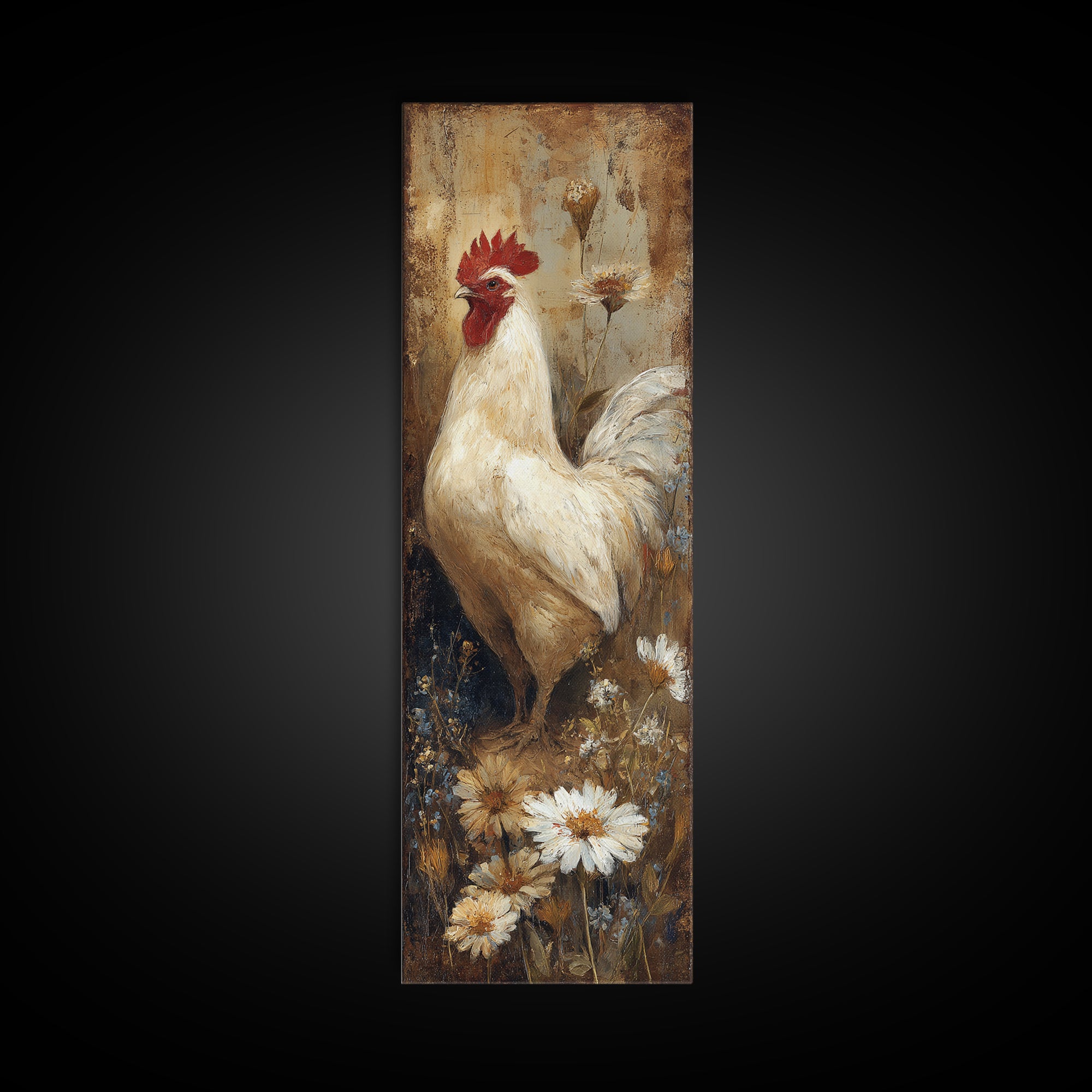 Rooster and Wildflower Country Portrait Canvas Print, Bed and Breakfast Art, Farmhouse Wall Decor, Living Room Decor, Fine Art, BAB-1x3-55