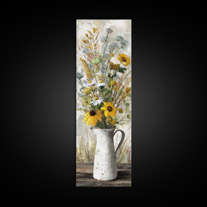 Country Wildflowers in a Chipped Ceramic Pitcher Canvas Print, Bed and Breakfast Art, Decor, Living Room Decor, BAB-1x3-61
