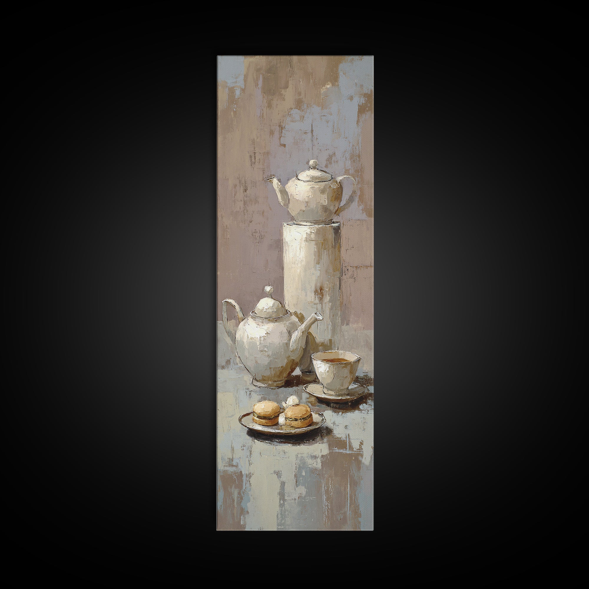 Porcelain Teapot and Scones Canvas Print, Bed and Breakfast Art, Bedroom Wall Decor, Living Room Decor, Fine Art, BAB-1x3-72
