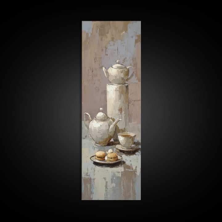 Porcelain Teapot and Scones Canvas Print, Bed and Breakfast Art, Bedroom Wall Decor, Living Room Decor, Fine Art, BAB-1x3-72