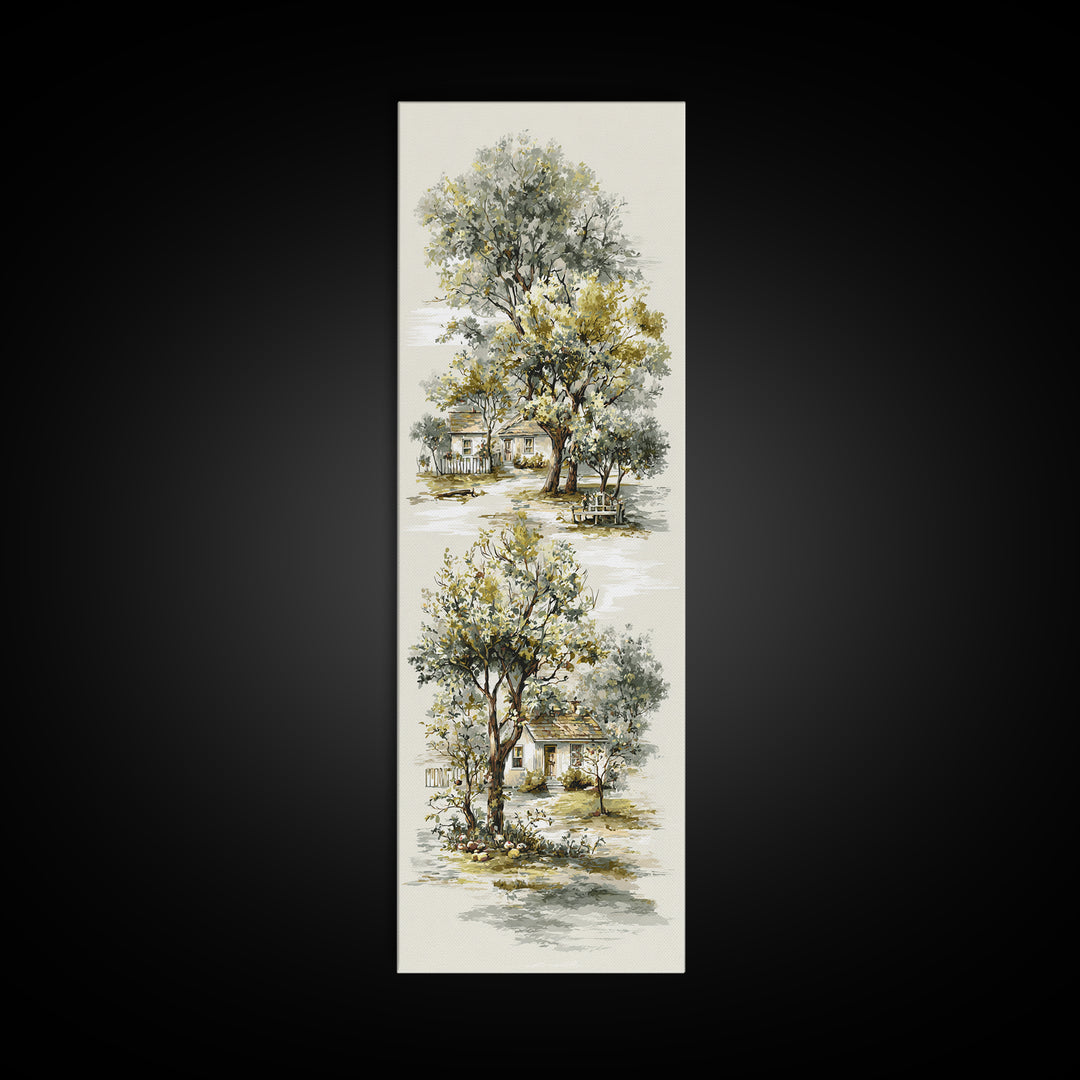 Apple Orchard Scene Canvas Print, Bed and Breakfast Art, Wood Wall Art, Living Room Decor, Fine Art, Farmhouse Wall Art, BAB-1x3-73