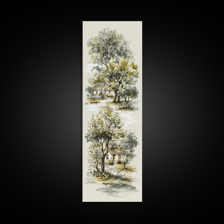 Apple Orchard Scene Canvas Print, Bed and Breakfast Art, Wood Wall Art, Living Room Decor, Fine Art, Farmhouse Wall Art, BAB-1x3-73
