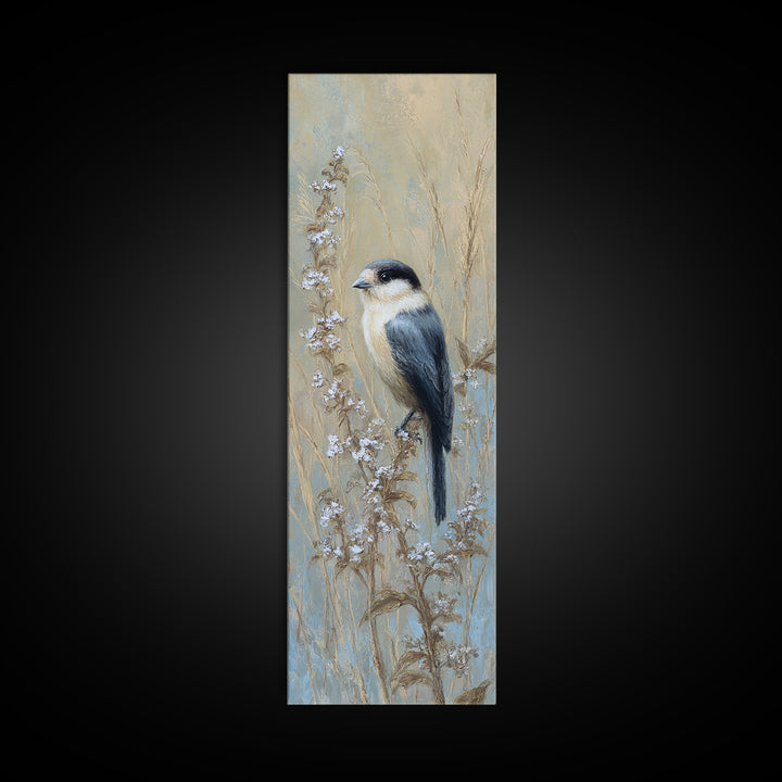 Small Bird on a Flowering Branch Framed Canvas Print, Bed and Breakfast Art, Fine Art Print, Living Room Decor, Watercolor Art, BAB-1x3-74