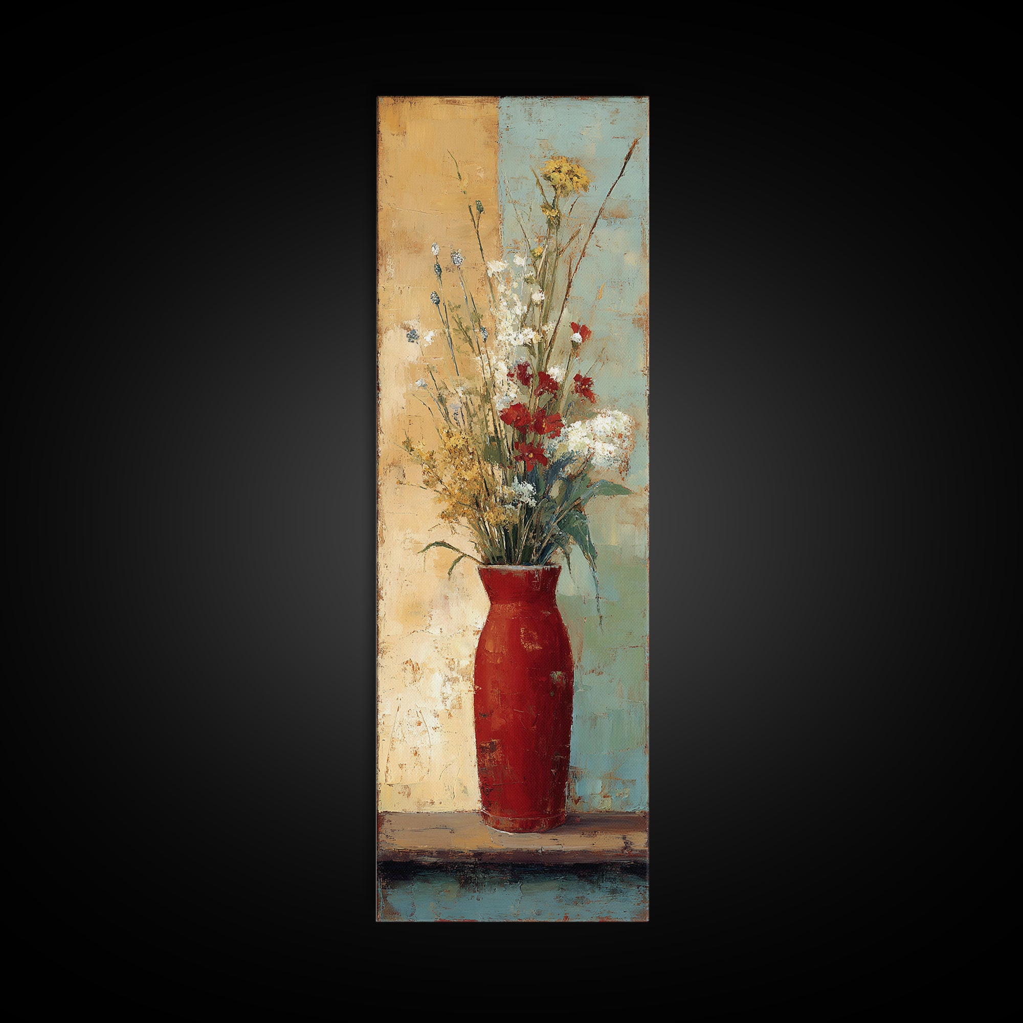 Country Wildflowers in a Chipped Ceramic Pitcher Canvas Print, Bed and Breakfast Art, Canvas Wall Art, Living Room Decor, BAB-1x3-85
