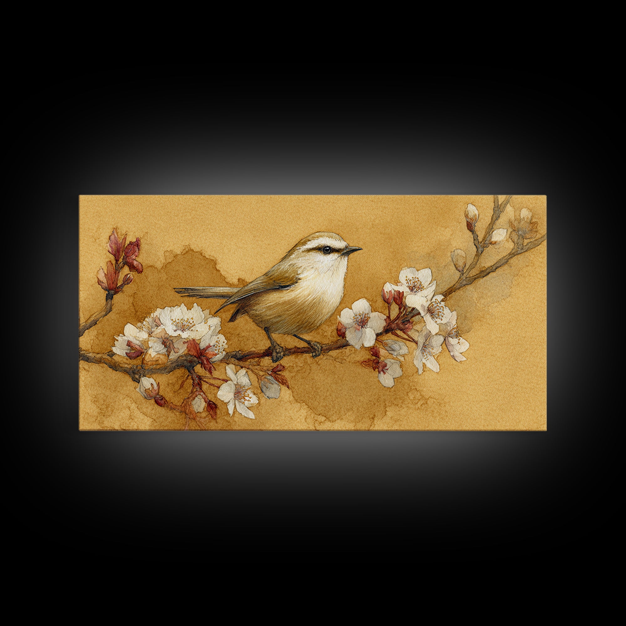 Small Bird on a Flowering Branch Canvas Print, Bed and Breakfast Art, Contemporary Art, Living Room Decor, Bedroom Wall Art, BAB-2x1-10