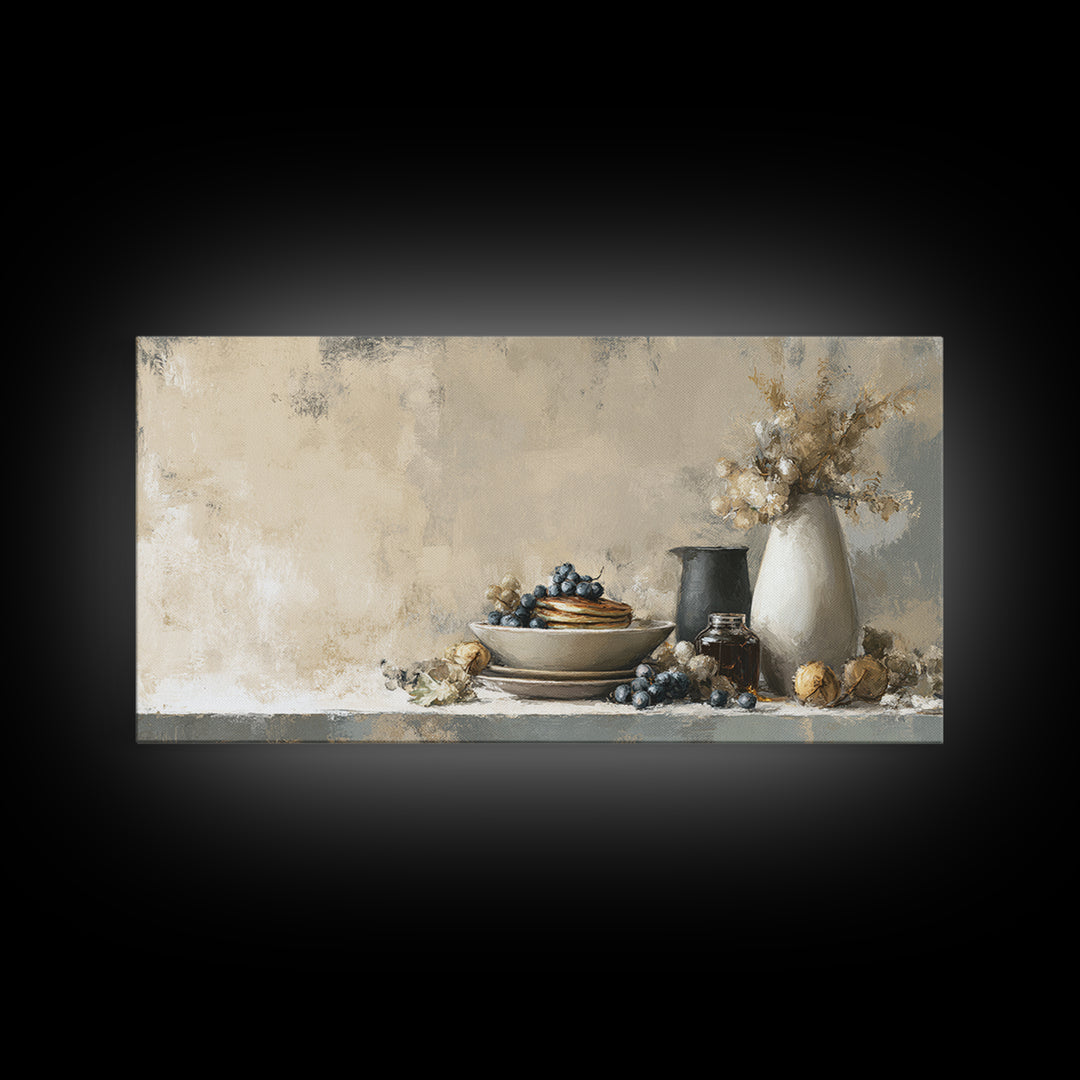 Blueberry Pancakes Still Life Framed Canvas Print, Bed and Breakfast Art, Above Bed Decor, Living Room Decor, Fine Art, BAB-2x1-100