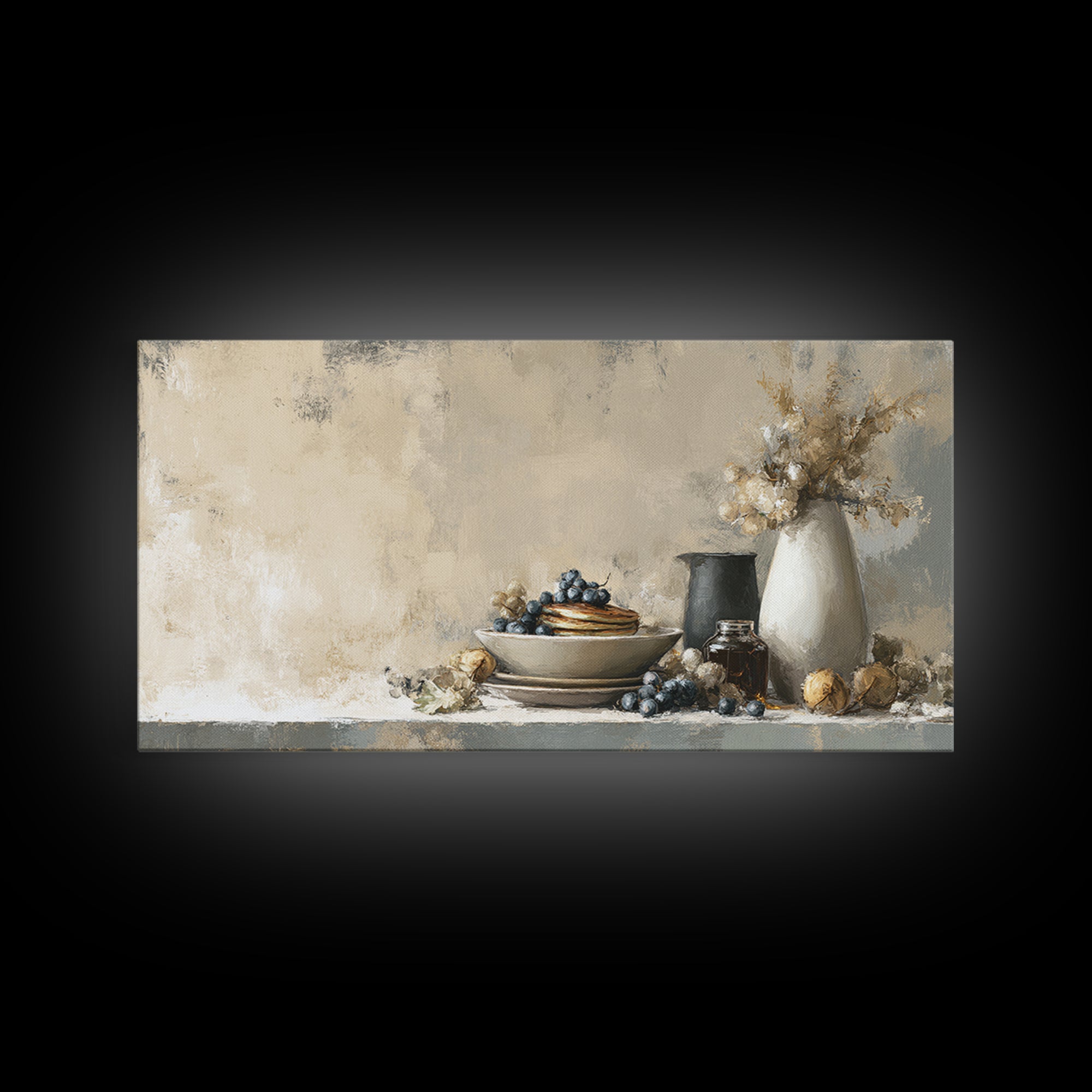 Blueberry Pancakes Still Life Framed Canvas Print, Bed and Breakfast Art, Above Bed Decor, Living Room Decor, Fine Art, BAB-2x1-100