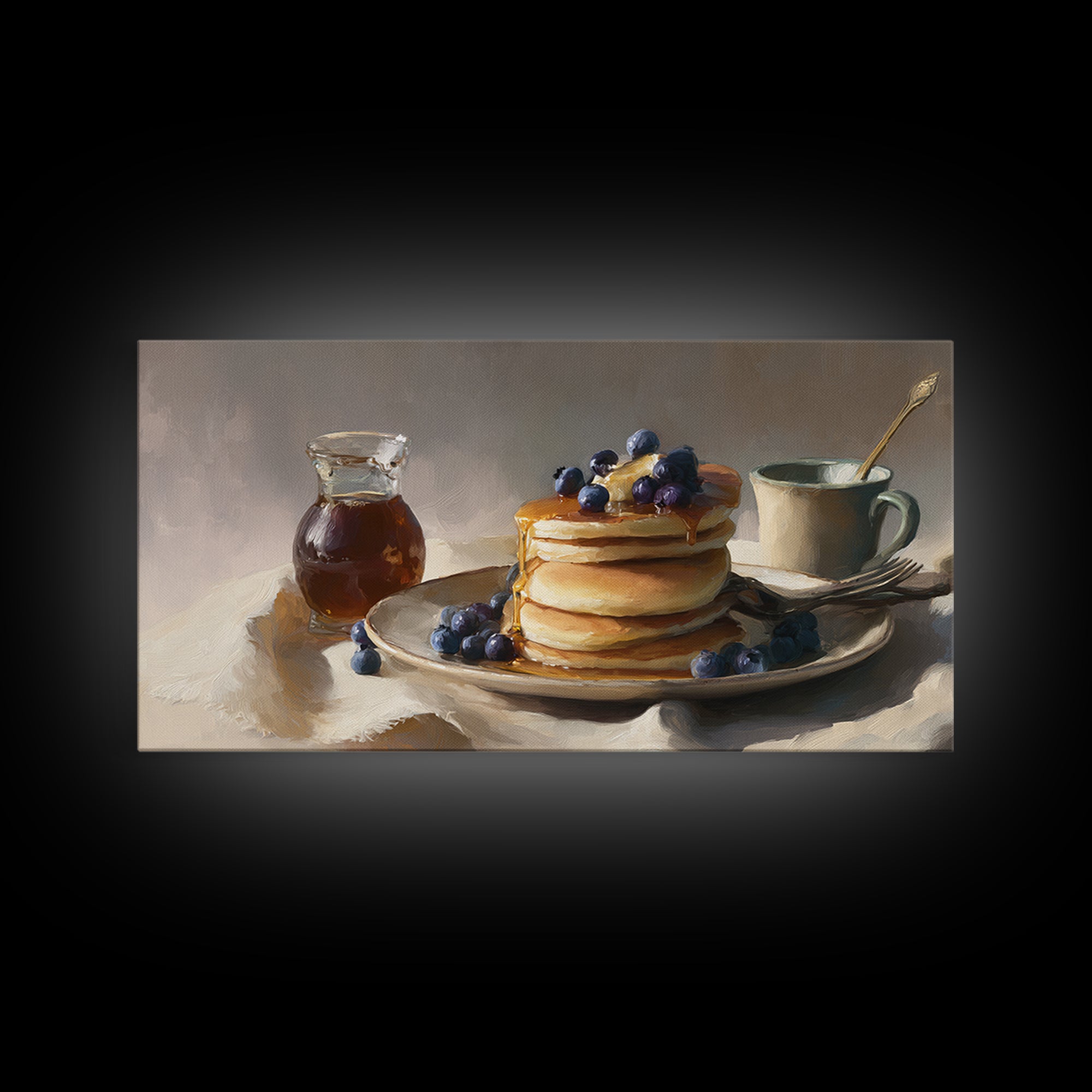 Blueberry Pancakes Still Life Framed Canvas Print, Bed and Breakfast Art, Contemporary Art, Living Room Decor, Fine Art, BAB-2x1-28