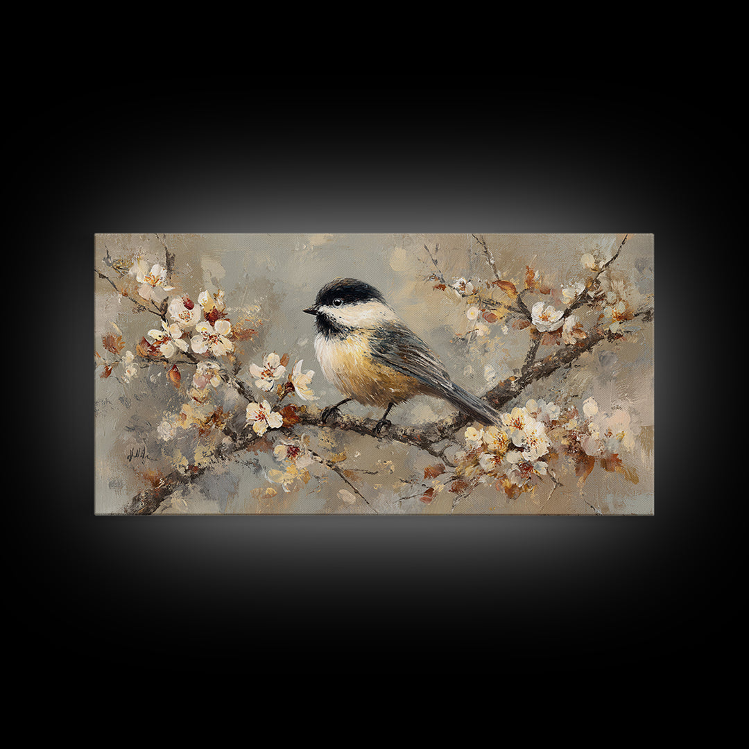 Small Bird on a Flowering Branch Canvas Print, Bed and Breakfast Art, Contemporary Art, Living Room Decor, Bedroom Wall Art, BAB-2x1-34