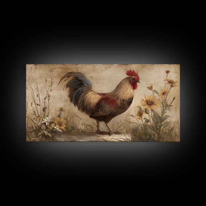 Rooster and Wildflower Country Portrait Canvas Print, Bed and Breakfast Art, Digital Art, Living Room Decor, Fine Art, BAB-2x1-39