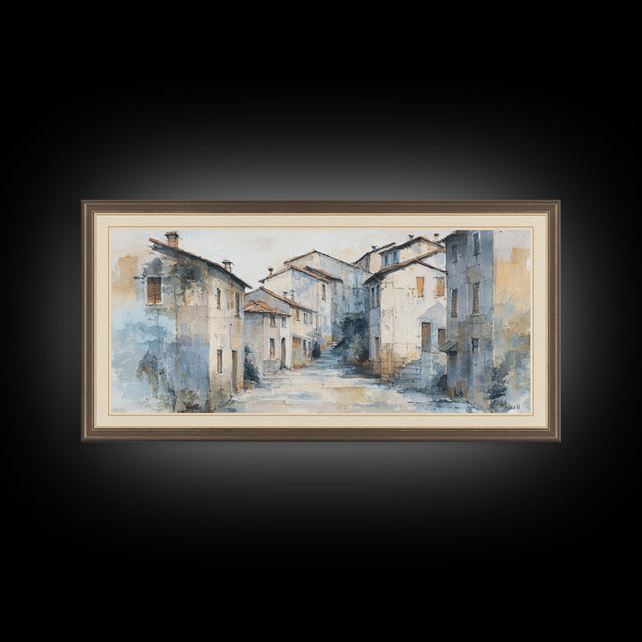 Soft Watercolor Village Street at Dawn Canvas Print, Bed and Breakfast Art, Printable Art, Living Room Decor, Fine Art, BAB-2x1-49