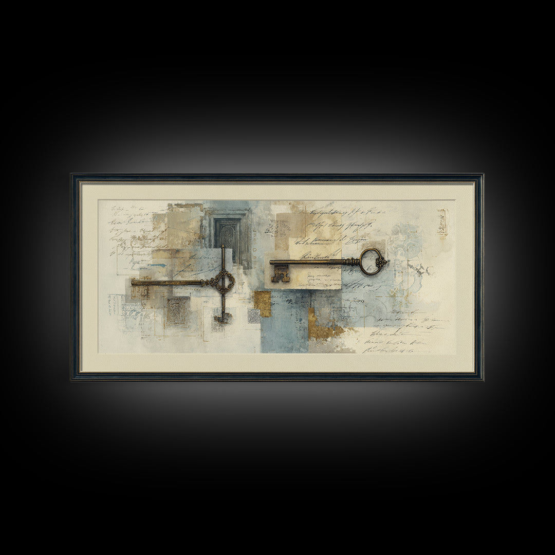 Antique Key and Handwritten Canvas Print, Bed and Breakfast Art, Printable Wall Art, Living Room Decor, Fine Art Print, BAB-2x1-5