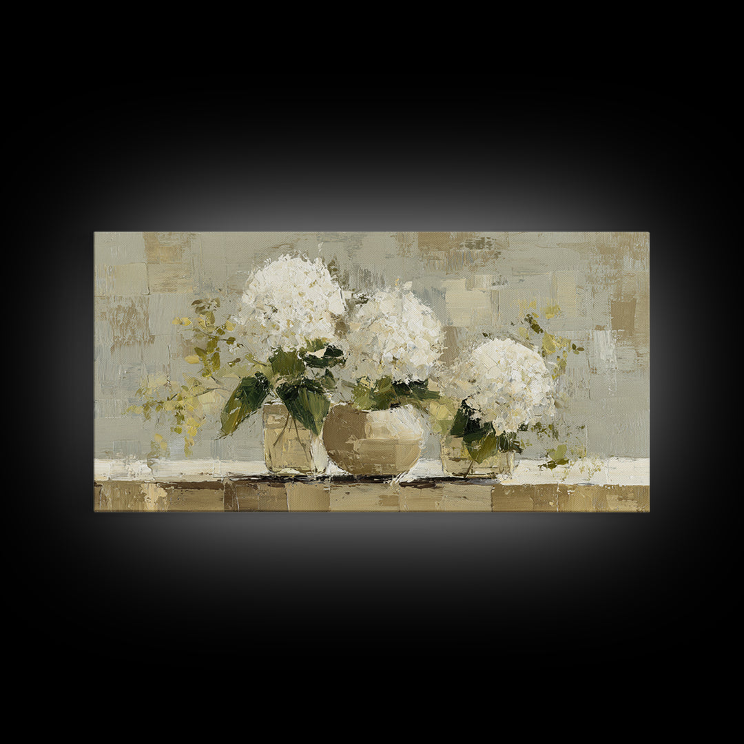 Sunlit Hydrangeas on a Windowsill Canvas Print, Bed and Breakfast Art, Decor, Living Room Decor, Fine Art, Dopamine Decor, BAB-2x1-54