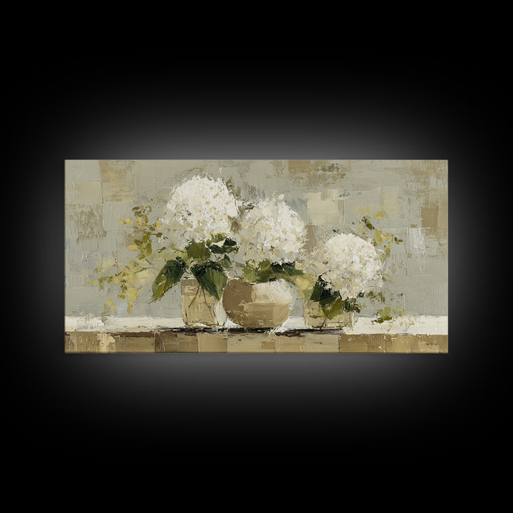 Sunlit Hydrangeas on a Windowsill Canvas Print, Bed and Breakfast Art, Decor, Living Room Decor, Fine Art, Dopamine Decor, BAB-2x1-54