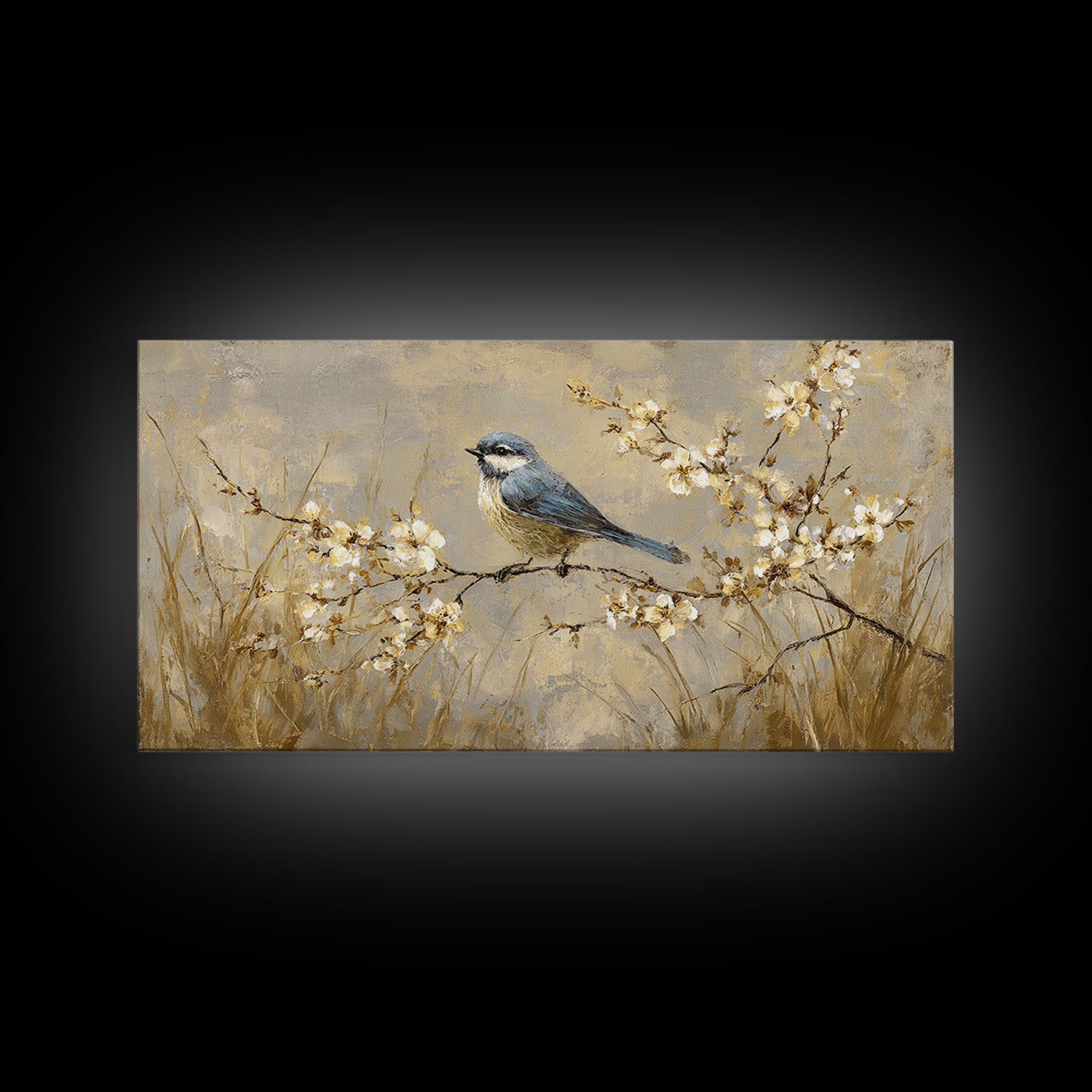 Small Bird on a Flowering Branch Canvas Print, Bed and Breakfast Art, Print, Living Room Decor, Watercolor Art, BAB-2x1-58