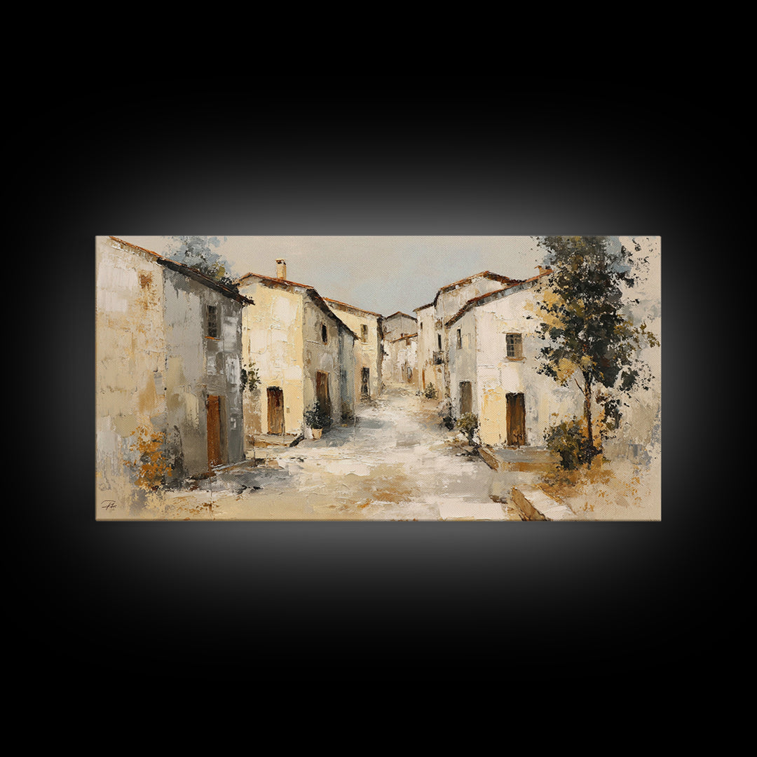 Soft Watercolor Village Street at Dawn Canvas Print, Bed and Breakfast Art, Printable Art, Living Room Decor, Fine Art, BAB-2x1-73
