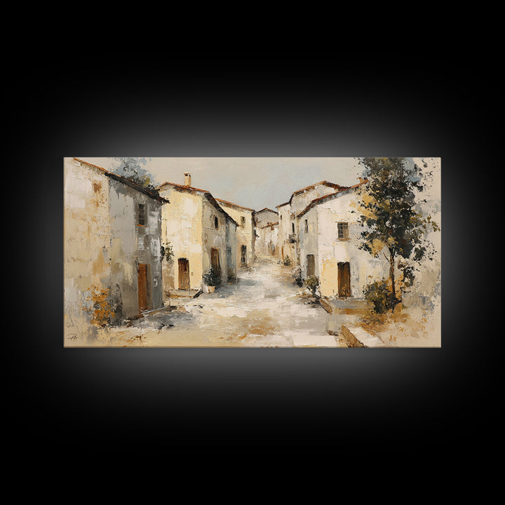 Soft Watercolor Village Street at Dawn Canvas Print, Bed and Breakfast Art, Printable Art, Living Room Decor, Fine Art, BAB-2x1-73