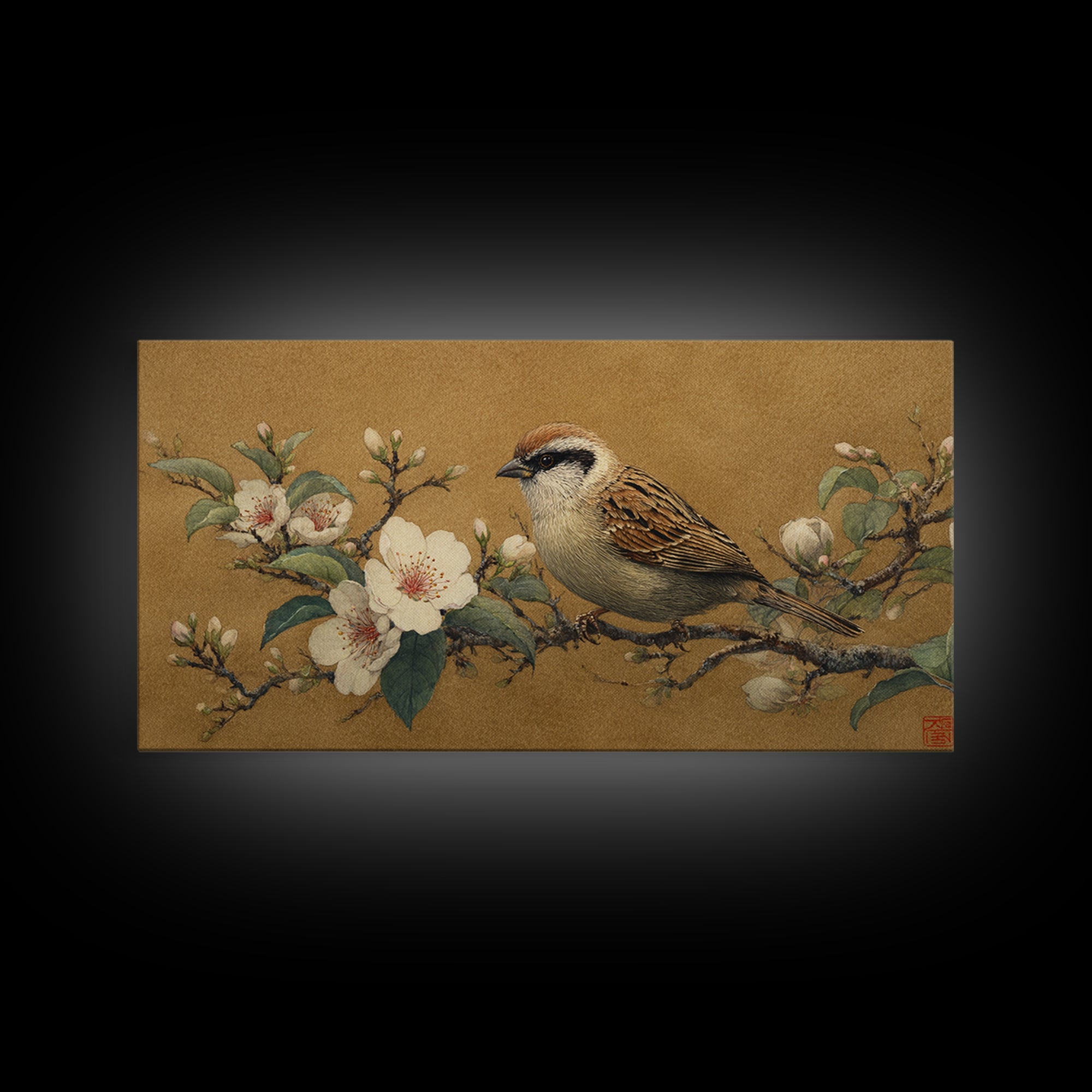 Small Bird on a Flowering Branch Canvas Print, Bed and Breakfast Art, Print, Living Room Decor, Watercolor Art, BAB-2x1-82