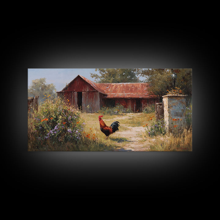 Rooster and Wildflower Country Portrait Canvas Print, Bed and Breakfast Art, Trendy Wall Art, Living Room Decor, BAB-2x1-87