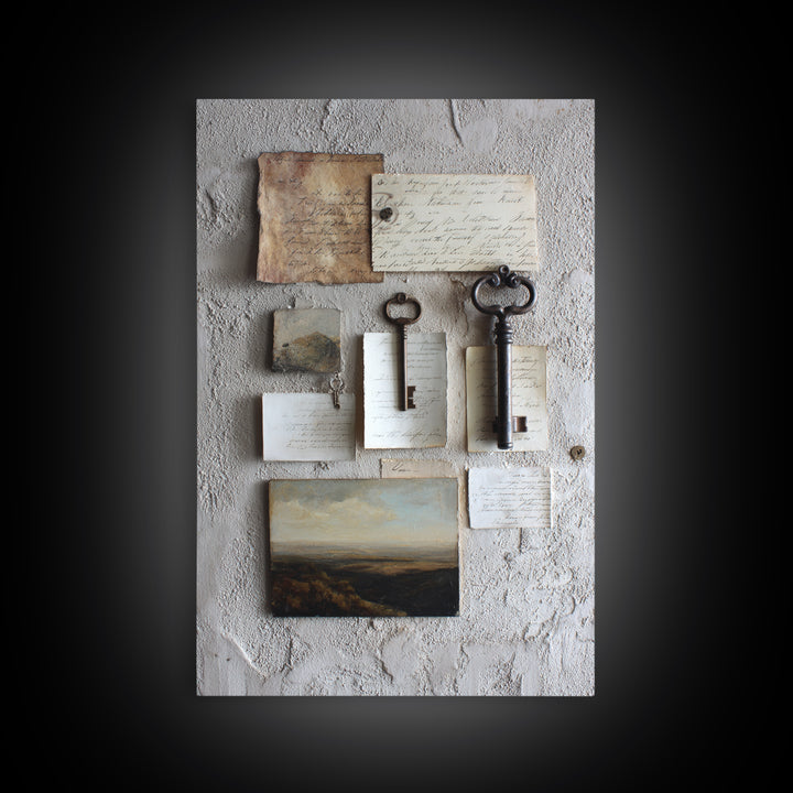 Antique Key and Handwritten Letter Arrangement Without Canvas Print, Bed and Breakfast Art, Bedroom Decor, Living Room Decor, BAB-2x3-17