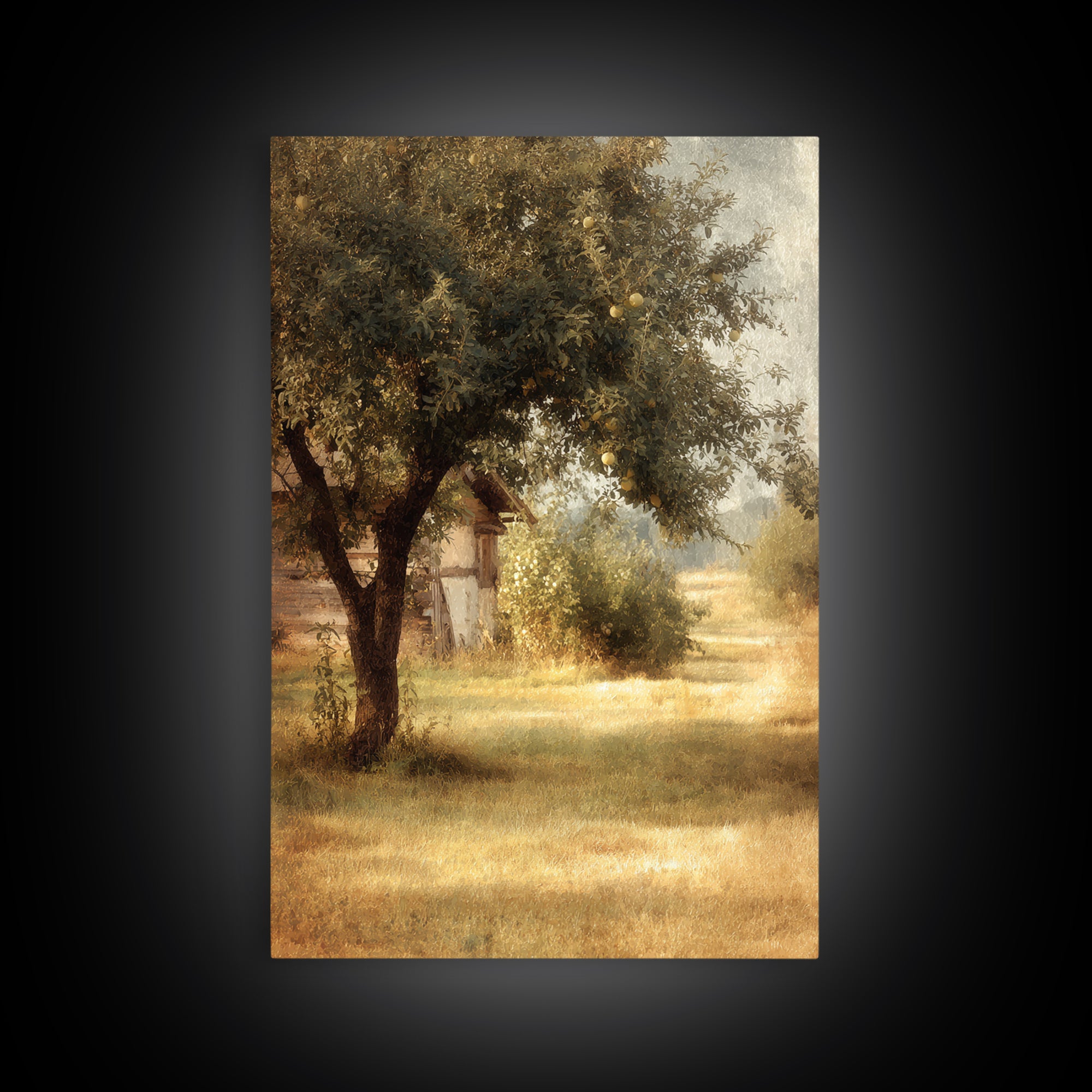 Apple Orchard Scene Framed Canvas Print, Bed and Breakfast Art, Digital Art, Living Room Decor, Oil Painting, BAB-2x3-21