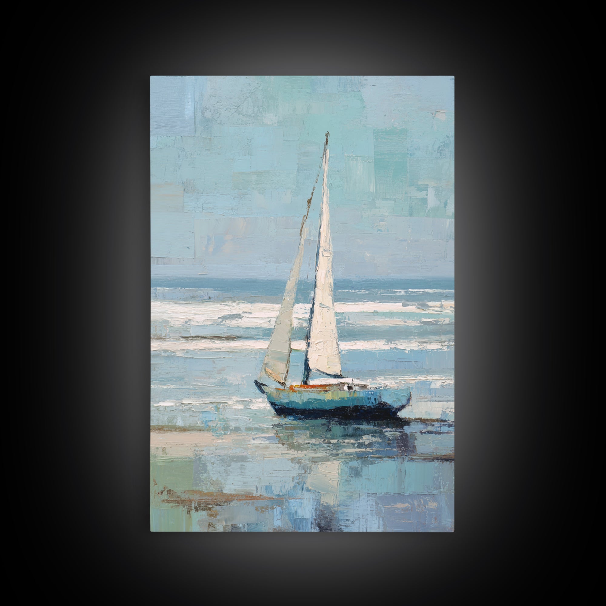 Coastal Inn Sailboat at Sunrise Framed Canvas Print, Bed and Breakfast Art, Printable, Living Room Decor, Fine Art, BAB-2x3-25