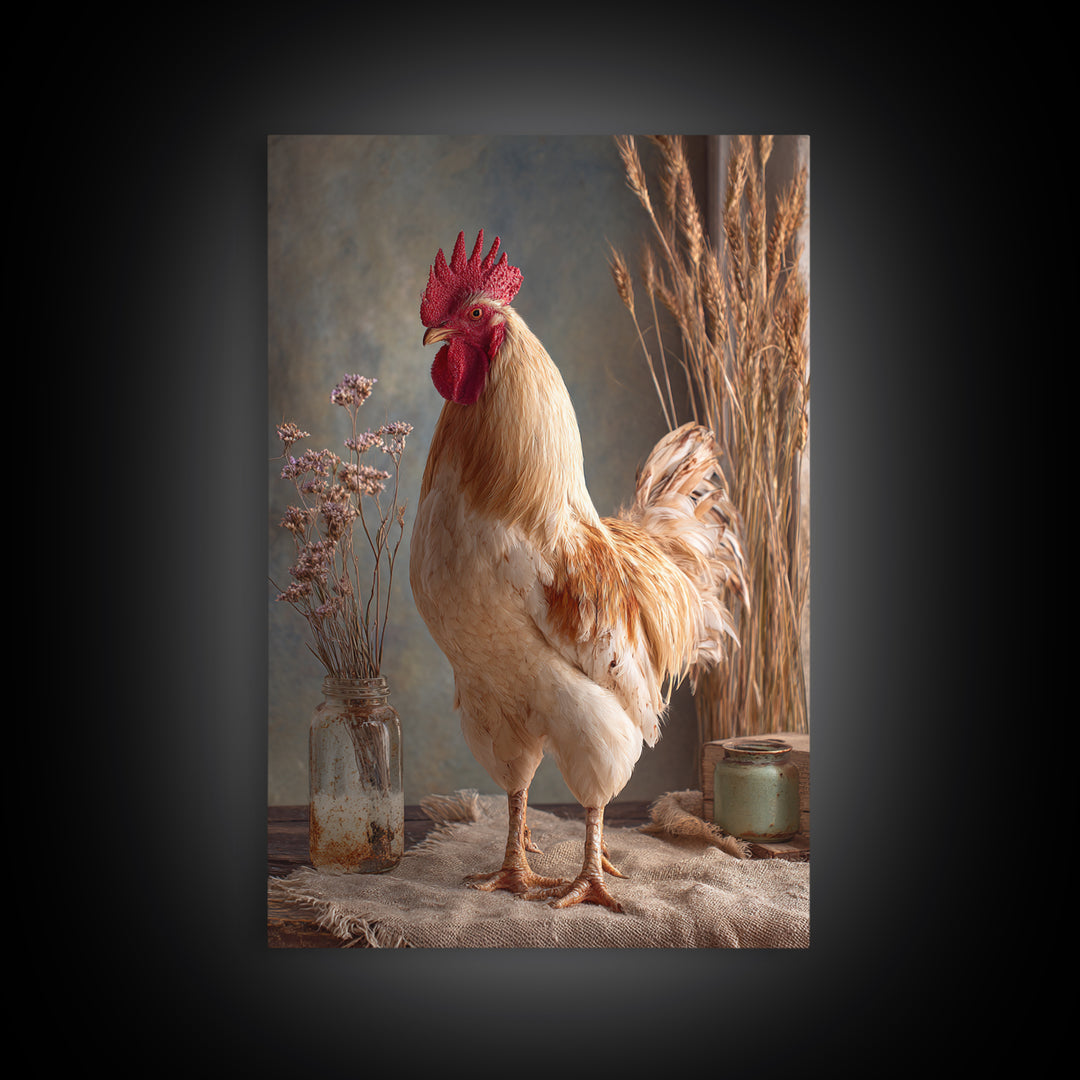 Rooster and Wildflower Country Portrait Canvas Print, Bed and Breakfast Art, Home Decor, Living Room Decor, Fine Art, BAB-2x3-27