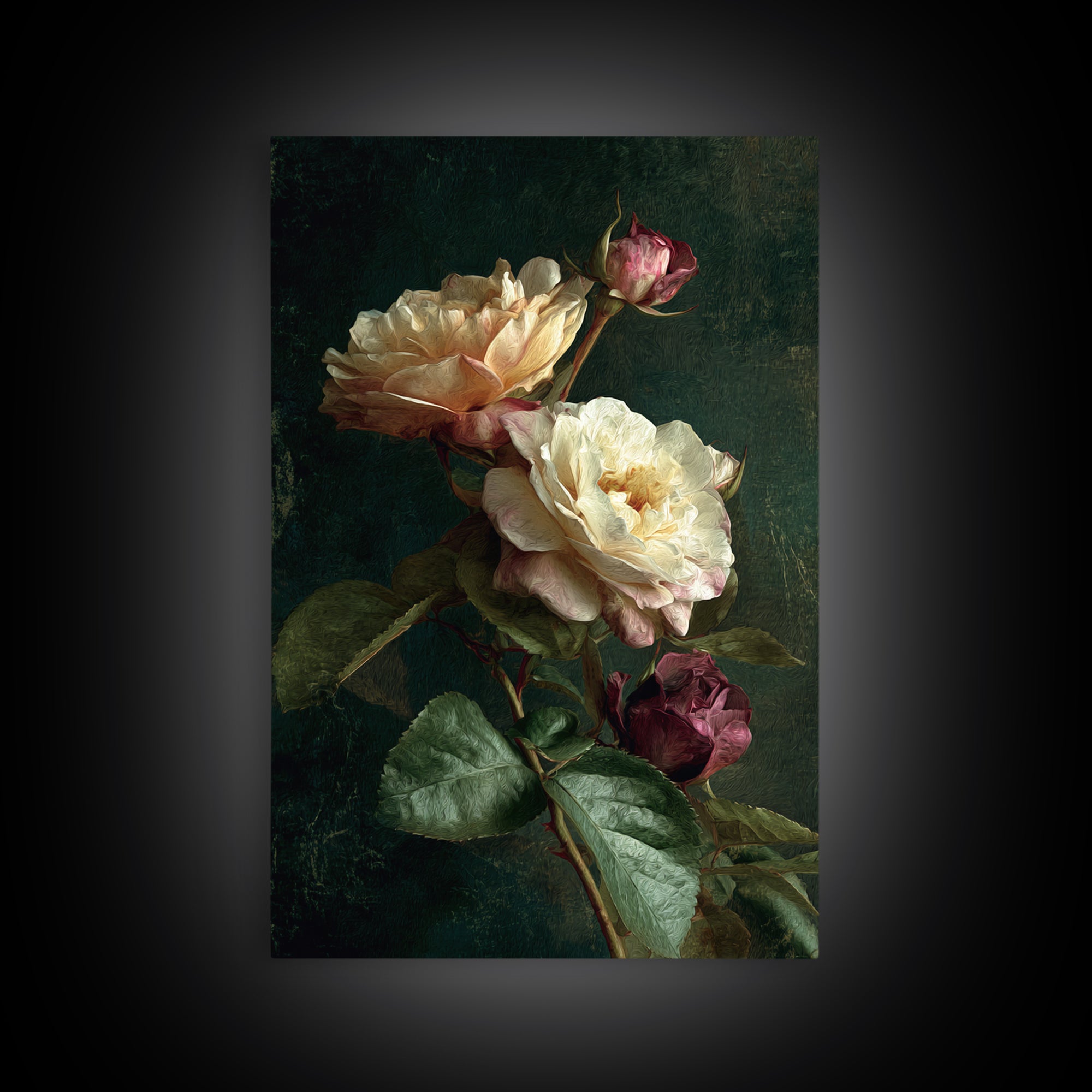 Garden Roses in Romantic Oil Paint Canvas Print, Bed and Breakfast Art, Printable Wall Art, Living Room Decor, Watercolor Art, BAB-2x3-29