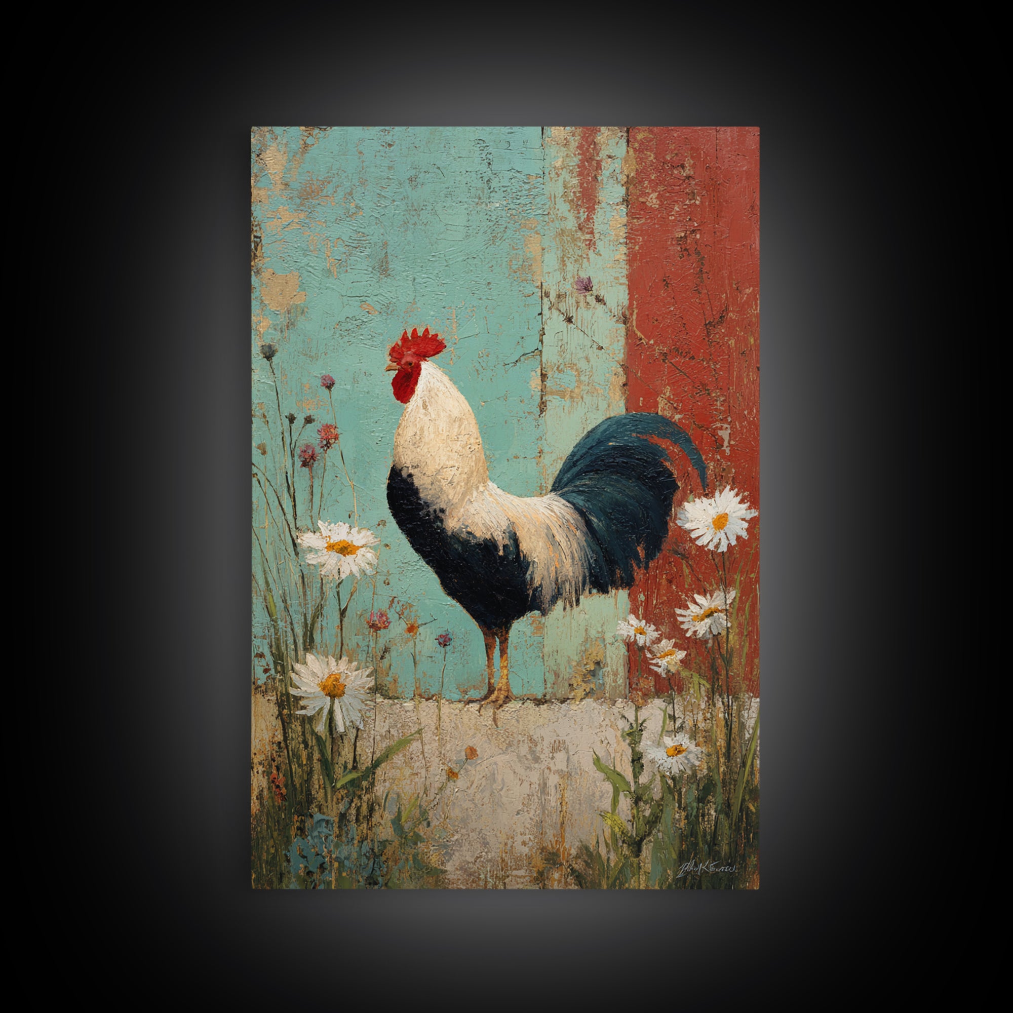 Rooster and Wildflower Country Portrait Canvas Print, Bed and Breakfast Art, Room Decor, Living Room Decor, Dopamine Decor, BAB-2x3-3