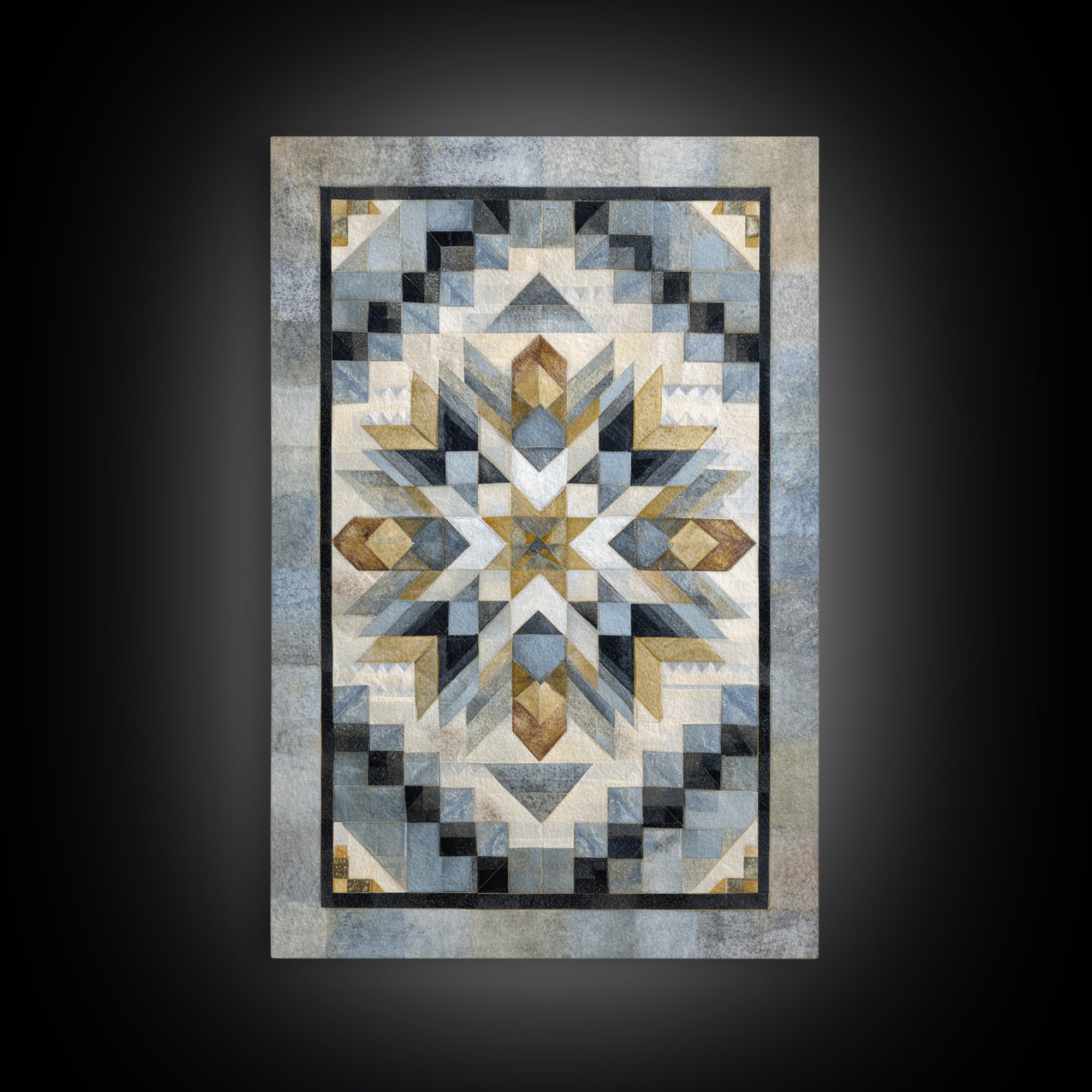 Quilt Pattern Folk Art Composition Framed Canvas Print, Bed and Breakfast Art, Abstract Art, Living Room Decor, Fine Art, BAB-2x3-43