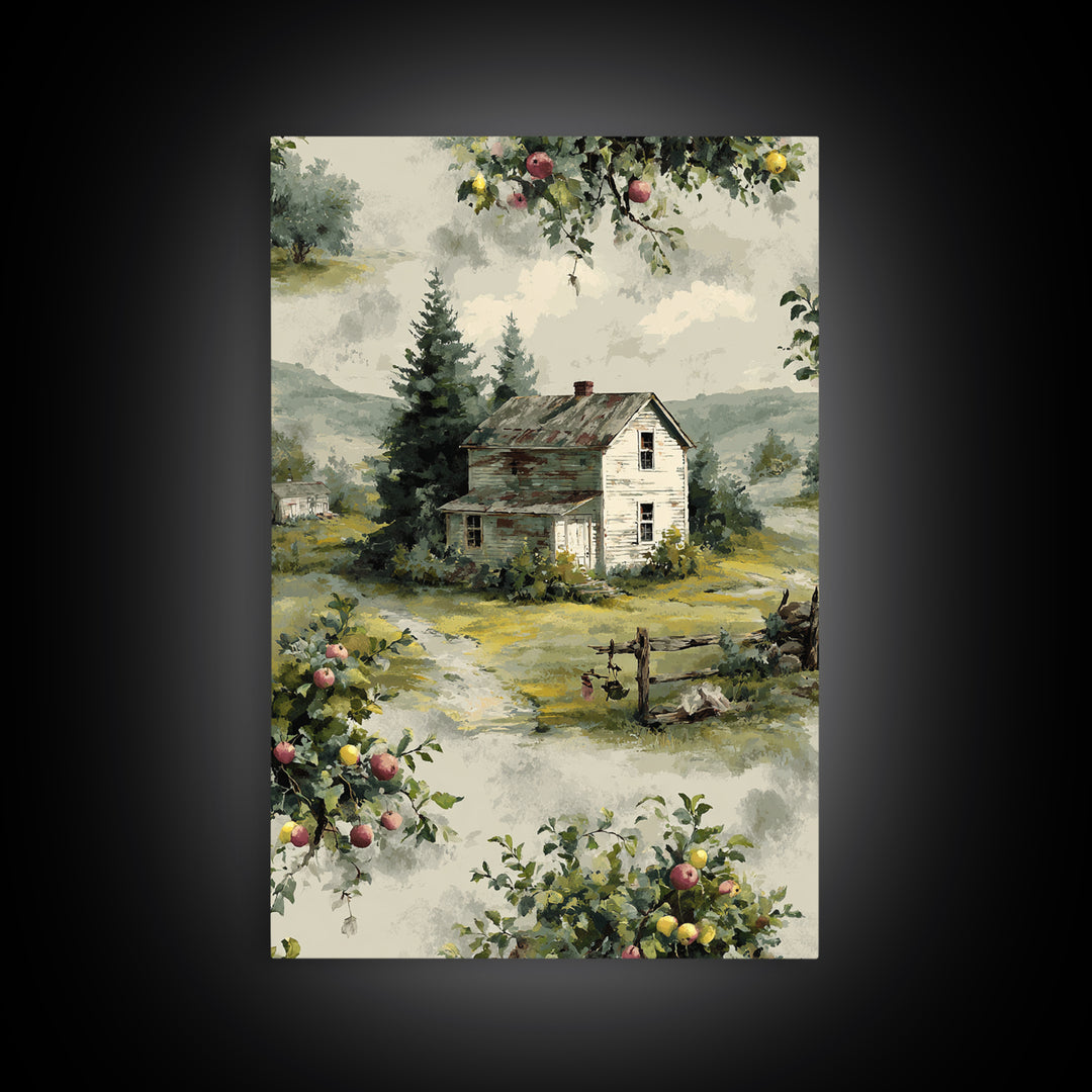 Apple Orchard Scene Canvas Print, Bed and Breakfast Art, Wood Wall Art, Living Room Decor, Fine Art, Farmhouse Wall Art, BAB-2x3-45