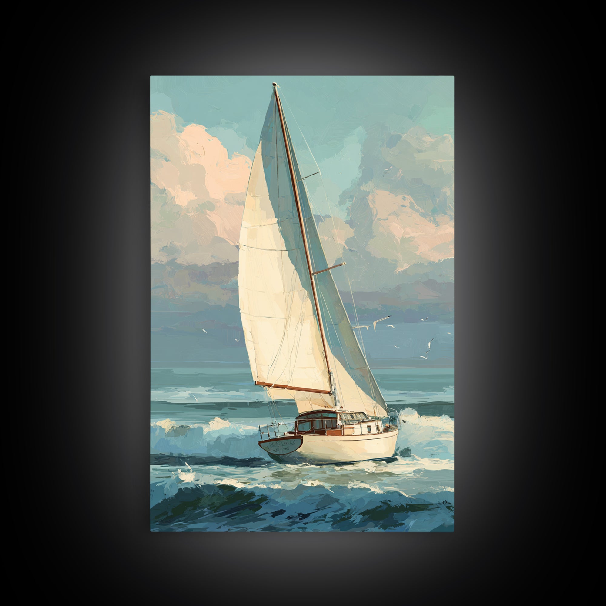 Coastal Inn Sailboat at Sunrise Canvas Print, Bed and Breakfast Art, Printable Art, Living Room Decor, Fine Art, BAB-2x3-49