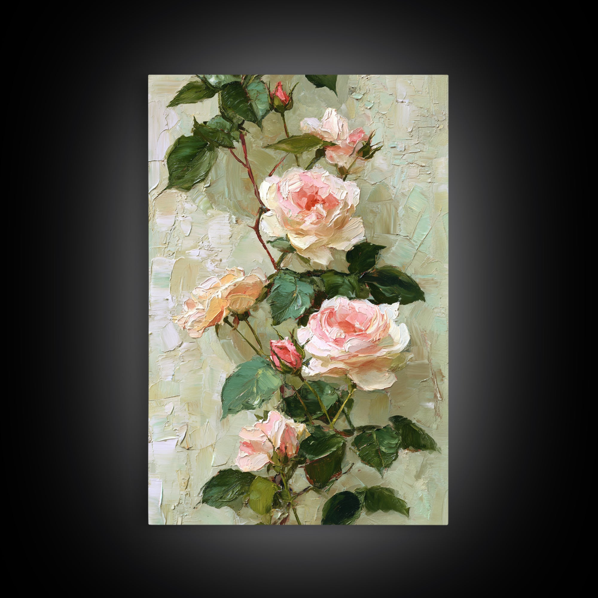 Garden Roses in Romantic Oil Paint Canvas Print, Bed and Breakfast Art, Farmhouse Decor, Living Room Decor, Statement Artwork, BAB-2x3-53