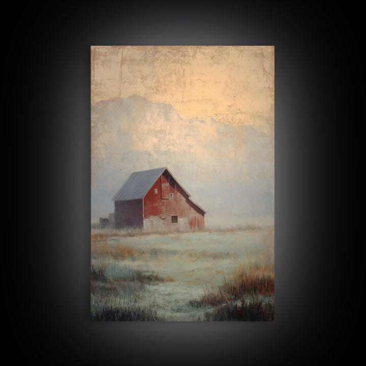 Old Farmhouse Landscape Framed Canvas Print, Bed and Breakfast Art, Living Room Decor, Watercolor Art, Folk Art, BAB-2x3-63