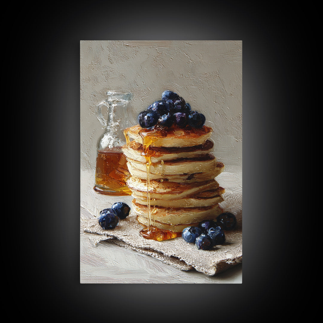 Blueberry Pancakes Still Life Framed Canvas Print, Bed and Breakfast Art, Print, Living Room Decor, Fine Art, BAB-2x3-64