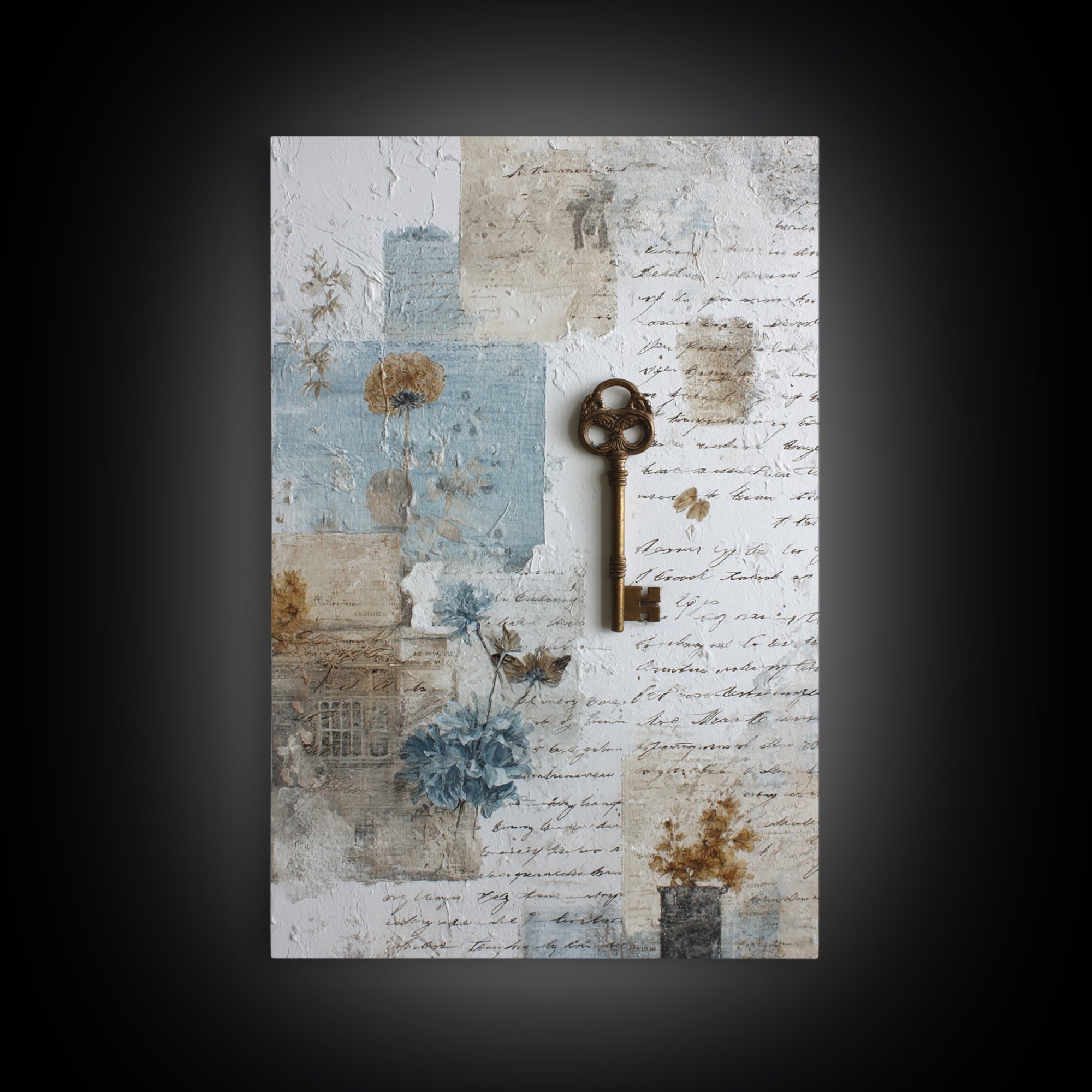 Antique Key and Handwritten Letter Arrangement Without Canvas Print, Bed and Breakfast Art, Bed, Living Room Decor, Fine Art, BAB-2x3-65