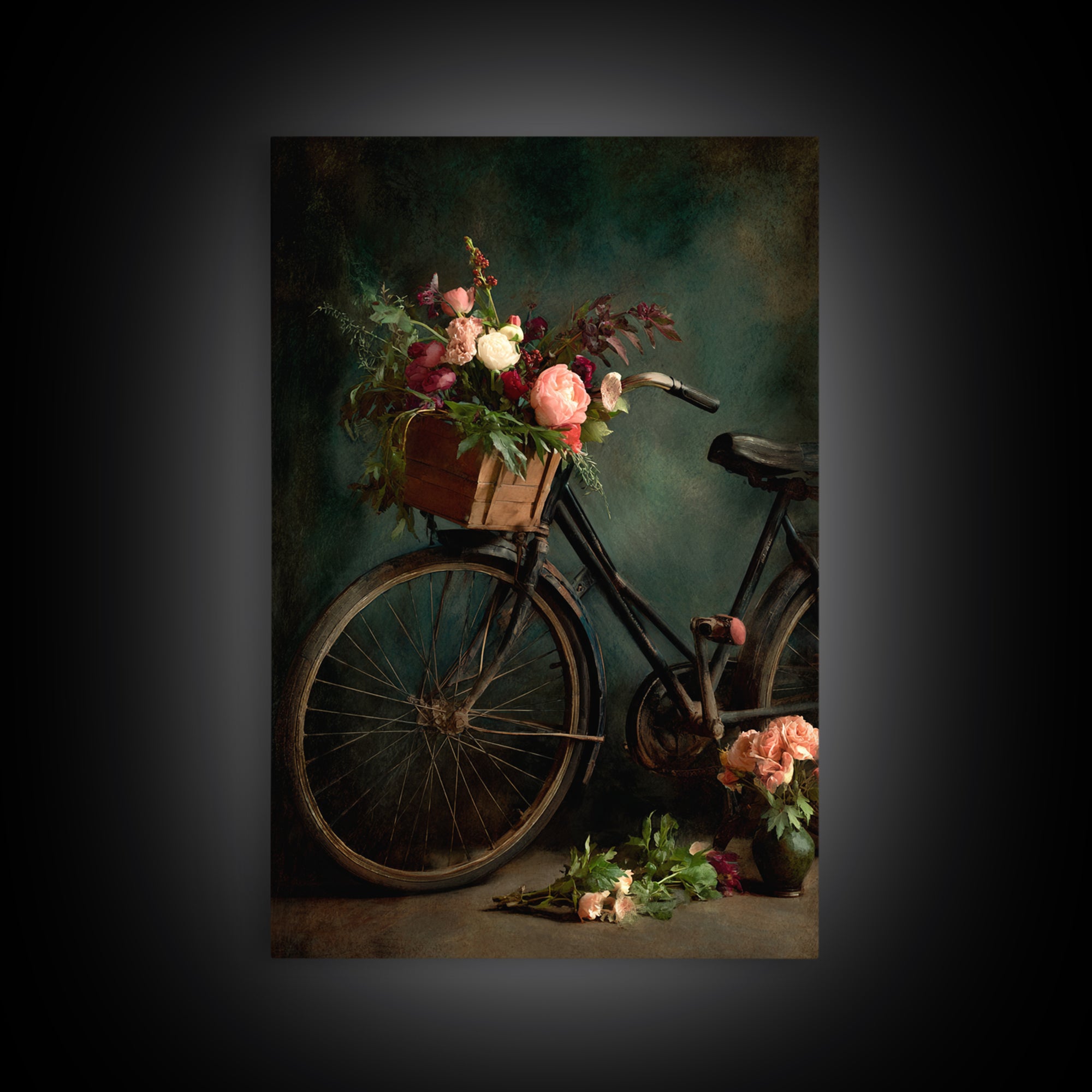 Old Bicycle with Flowers in Basket Canvas Print, Bed and Breakfast Art, Fine Art Print, Living Room Decor, Watercolor Art, BAB-2x3-7
