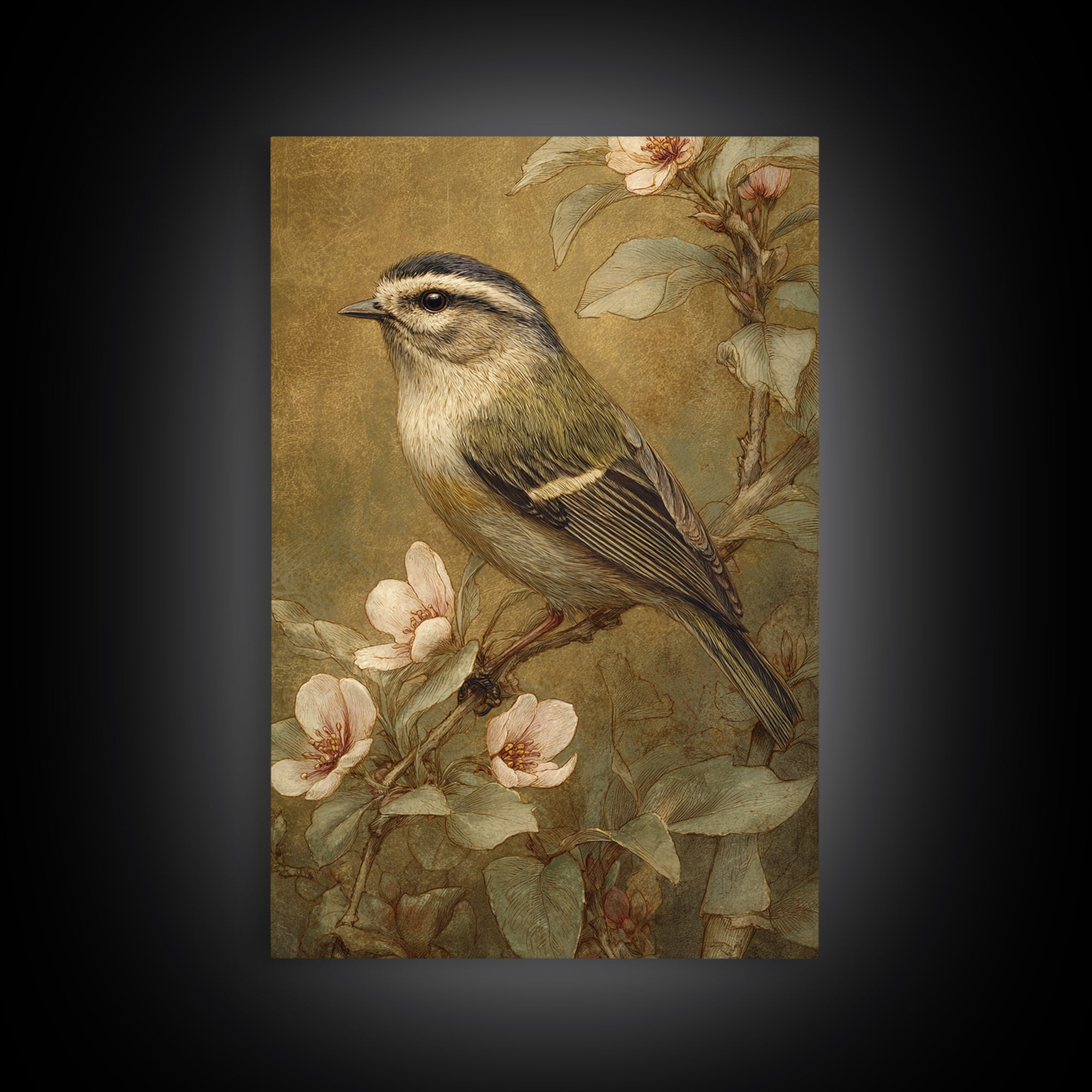 Small Bird on a Flowering Branch Canvas Print, Bed and Breakfast Art, Printable, Living Room Decor, Oil Painting, BAB-2x3-70