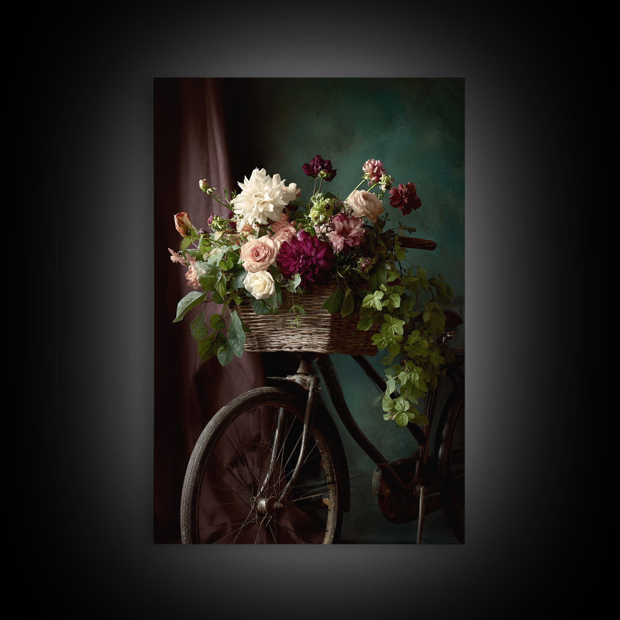 Old Bicycle with Flowers in Basket Canvas Print, Bed and Breakfast Art, Printable Art, Living Room Decor, Watercolor Art, BAB-2x3-79