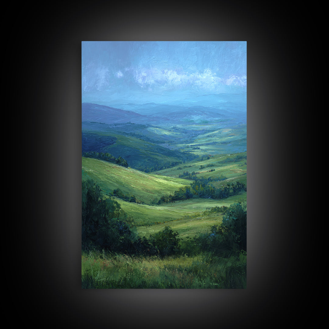 Classic Landscape with Rolling Green Hills Framed Canvas Print, Bed and Breakfast Art, Bedroom Art, Living Room Decor, Fine Art, BAB-2x3-8