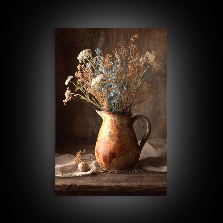 Country Wildflowers in a Chipped Ceramic Pitcher Canvas Print, Bed and Breakfast Art, Farmhouse Wall Decor, Living Room Decor, BAB-2x3-81