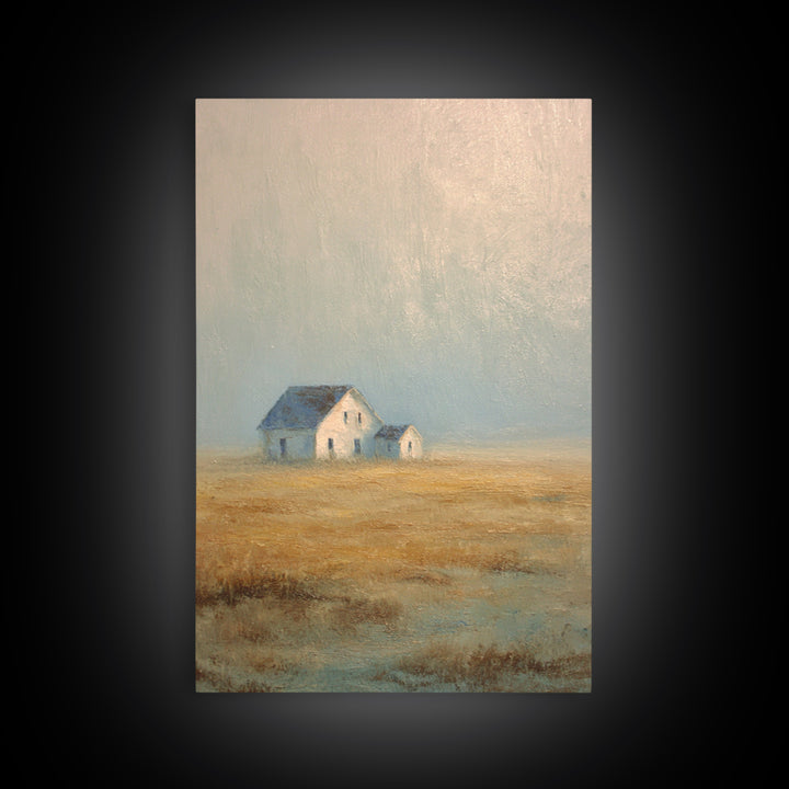 Old Farmhouse Landscape Framed Canvas Print, Bed and Breakfast Art, Coffee Wall Art, Living Room Decor, Oil Painting, BAB-2x3-87