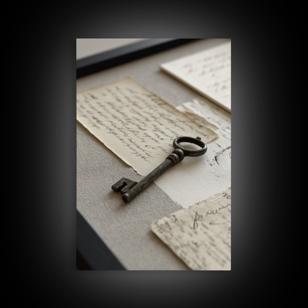 Antique Key and Handwritten Letter Arrangement Without Canvas Print, Bed and Breakfast Art, Coffee Art, Living Room Decor, BAB-2x3-89