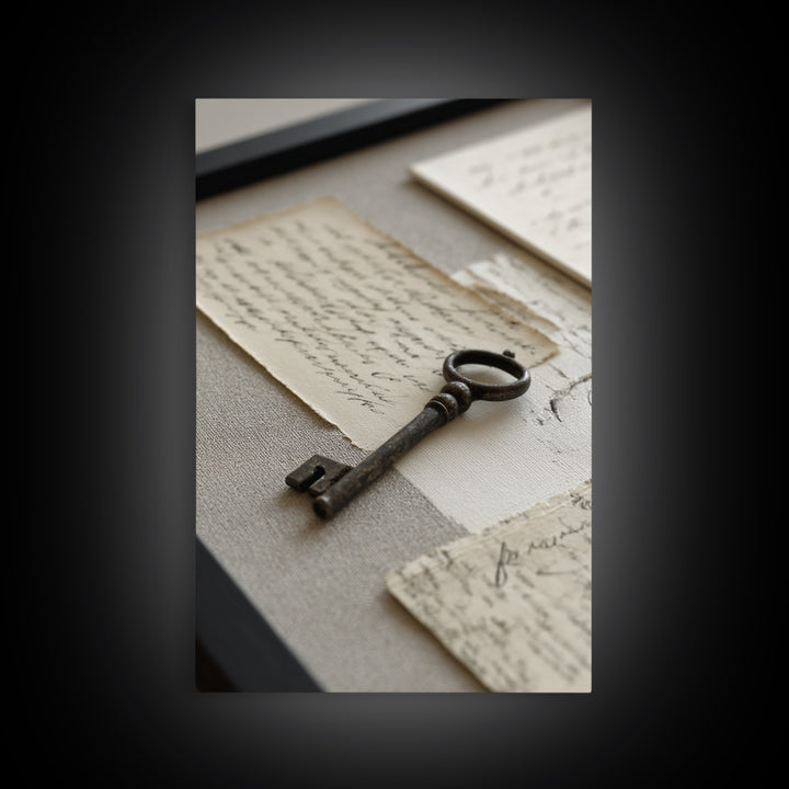 Antique Key and Handwritten Letter Arrangement Without Canvas Print, Bed and Breakfast Art, Coffee Art, Living Room Decor, BAB-2x3-89