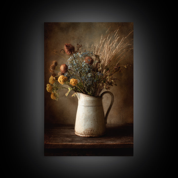 Country Wildflowers in a Chipped Ceramic Pitcher Canvas Print, Bed and Breakfast Art, Canvas Wall Art, Living Room Decor, BAB-2x3-9