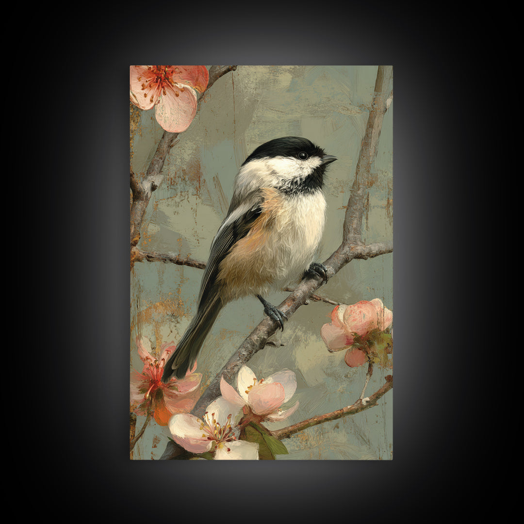 Small Bird on a Flowering Branch Framed Canvas Print, Bed and Breakfast Art, Printable Art, Living Room Decor, Watercolor Art, BAB-2x3-94