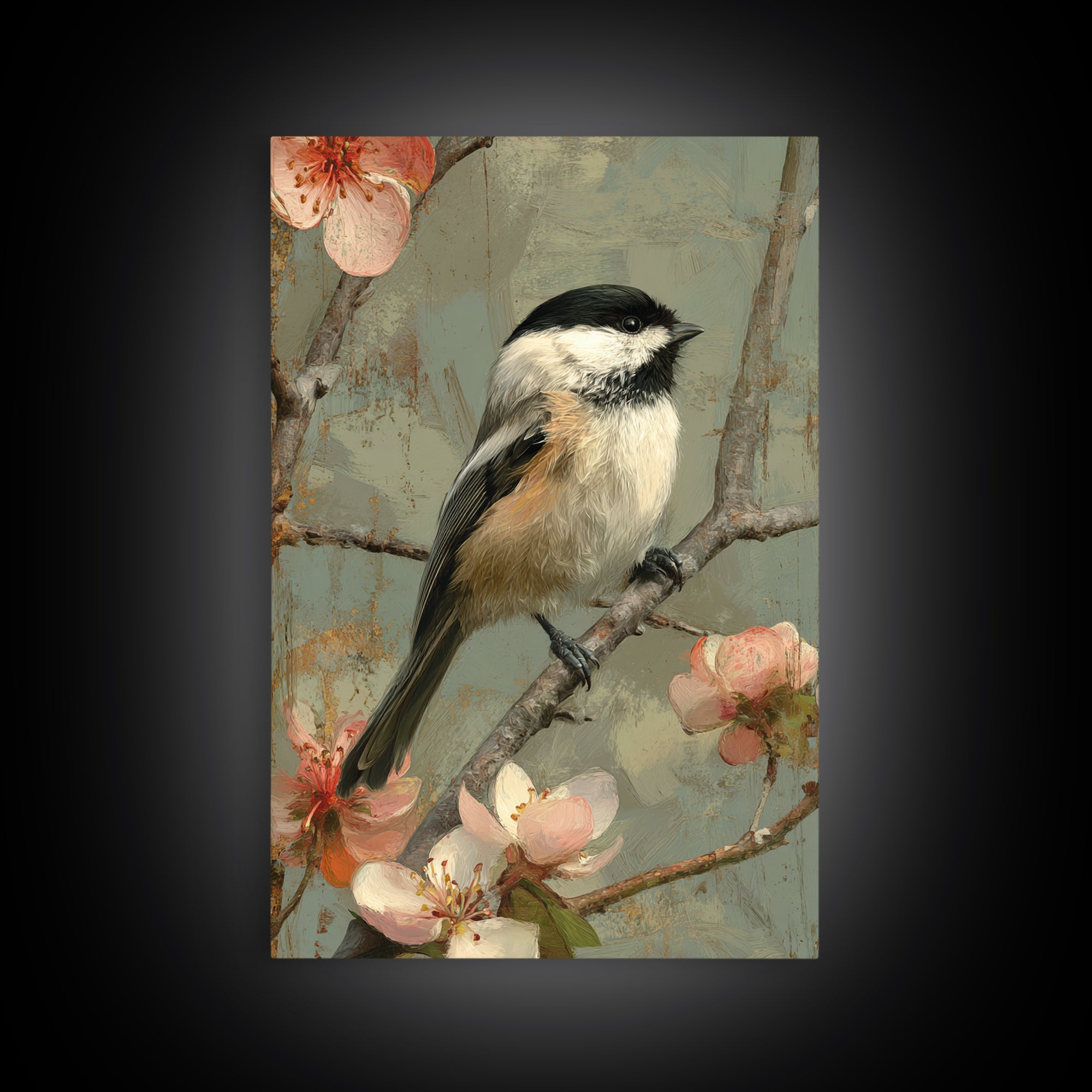 Small Bird on a Flowering Branch Framed Canvas Print, Bed and Breakfast Art, Printable Art, Living Room Decor, Watercolor Art, BAB-2x3-94