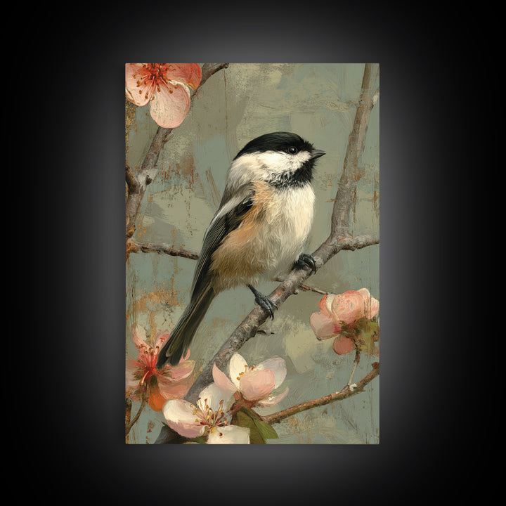 Small Bird on a Flowering Branch Framed Canvas Print, Bed and Breakfast Art, Printable Art, Living Room Decor, Watercolor Art, BAB-2x3-94